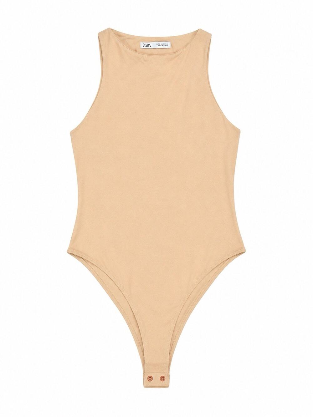 Zara Womens Nude Polyamide Bodysuit One-Piece Size L Snap